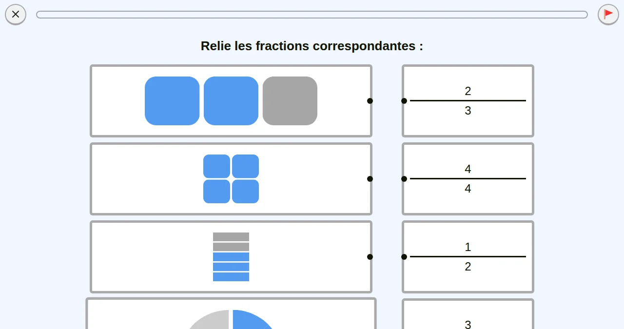 Capture d'écran d'un exercice sur les fractions: schéma